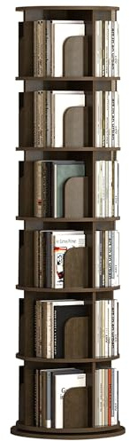 Libreria a 6 livelli Libreria ad angolo alta Scaffale moderno girevole a 360° Espositore da pavimento Scaffali da terra Design aperto per studio soggiorno studio casa ufficio (Brown, 40*190cm)