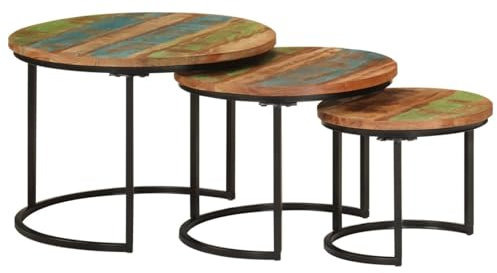 Satztisch-Set aus Massivholz mit Stauraum, 3-teiliges Couchtisch, Couchtisch, Beistelltische für Wohnzimmer, Schlafzimmer, Möbel