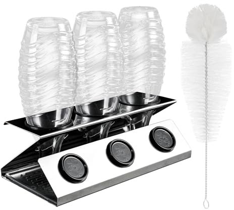 ipow Flaschenhalter für Sodastream Crystal und Emil Flaschen, Edelstahl Abtropfhalter Deckelhalter Abtropfständer mit Einer Reinigungsbürste und Silikon Abtropfwanne