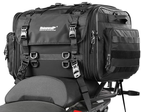 Rhinowalk motorcykel-bakväska, utbyggbar vattentät sadelväska stor bagageväska för motorcykelturer, slitstark powersport resväska svart (40 l ~ 60 l)