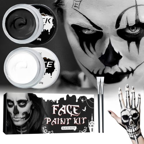 CGVG Juego de maquillaje para Halloween, color negro y blanco, maquillaje teatral, juego de pintura corporal, colores terror, zombi, vampiro, esqueleto, payaso, maquillaje para adultos, niños