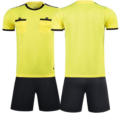 ZIQICAI2007 Uniformes de árbitro de fútbol, Jersey de árbitro Uniformes de árbitro para Hombre, Conjunto de árbitro de fútbol Junior (Colore Giallo, Subcódigo 2XL=Eurocódigo L)