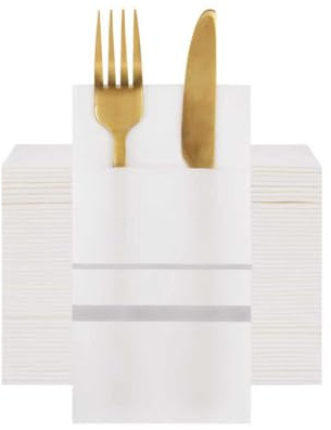 VANHEON Disposable Napkins,Linen-Feel Prefolded for Silver Paper Serviettes | 50 Pack, Linen Feel Cloth Like, Built-in Flatware Pocket, Air Laid Technology, Gold Straight, for Wedding Party, 16 x 16