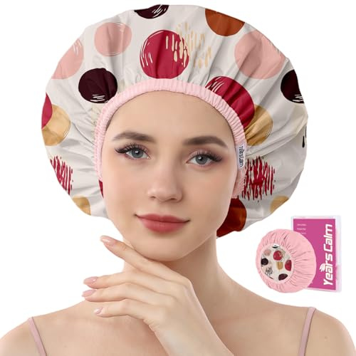 Years calm Bonnet de douche imperméable pour femme – Bonnet de bain réutilisable double couche avec bande élastique pour cheveux longs/courts/bouclés, tressés, lavable et facile à transporter