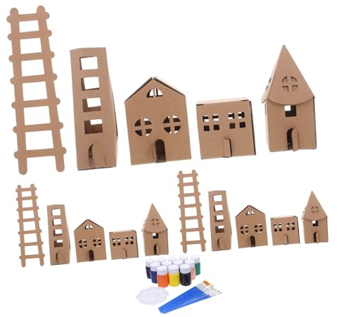 WOONEKY Set de Maison Carton pour Garçon Fille Kit Miniature DIY à Colorier Modèle de Petite Maison Papier Activité Manuelle pour École à Domicile et Maternelle