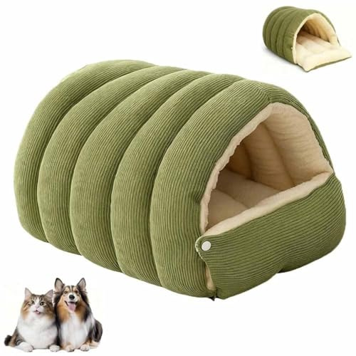 Panier pour Chat Douillet, Niche pour Chat, Niche Lavable et Doudou pour Chats d'Intérieur & Petits Chiens, Tente Moelleuse et Chaude avec Coussin Amovible (M,Green)