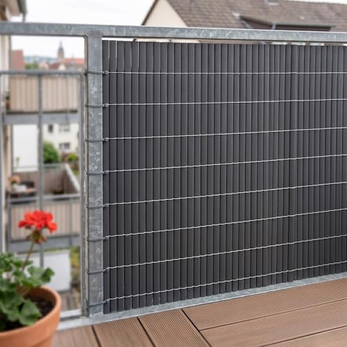 casa.pro Tappeto Frangivista in PVC Schermatura Privacy per Recinzione Balcone Giardino Frangivento Protezione Sole Pioggia Lamelle da 19 mm a Rotolo 90 x 400 cm - Antracite