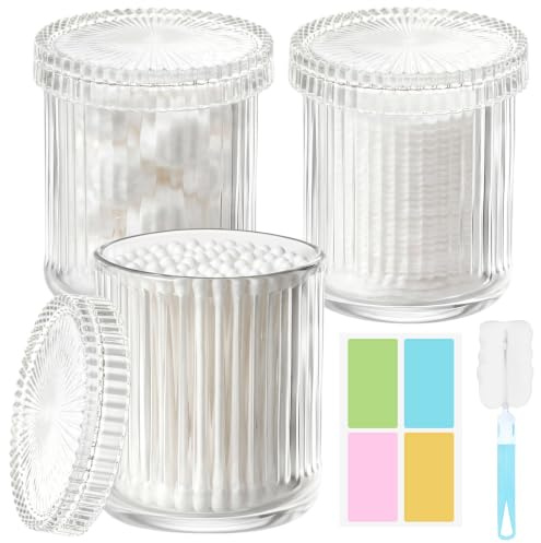 Maxumille 3 Stück 290ml Glas Wattestäbchen Behälter Mit Deckel & Bürste