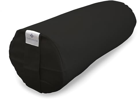 TEMPELWELT Bezug 2-teilig für Yogakissen Yogarolle 63 x 20 cm, Kissenhülle aus Baumwolle Leinen schwarz Inlet Natur ungefüllt, große Zenrolle Rolle Yoga Bolster