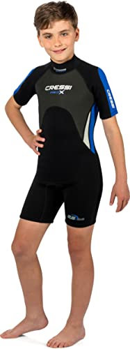 Cressi Unisex-Kinder Med X Jr Wetsuit 2.5mm Shorty Neoprenanzug Ideal zum Schnorcheln und Tauchen in gemäßigten Gewässern, Schwarz/Blau, M (10/11 Jahre)