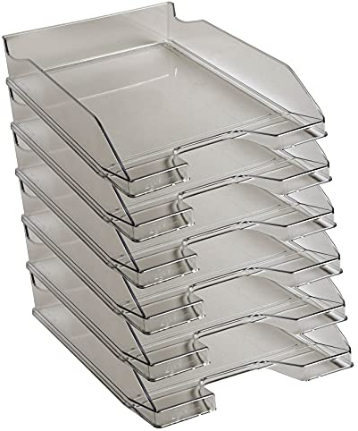 Exacompta 113227D 6er Pack Premium Briefablage Combo Midi DIN A4. Ideale Briefkörbe für Ihre Organisation. Robuste und stapelbare Ablagekörbe grau transparent glossy