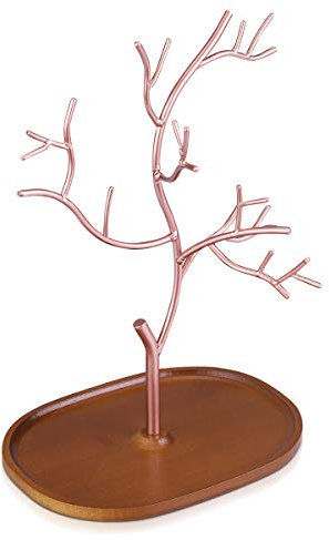 Navaris Portagioie Donna a forma di Albero - Portagioielli da Tavolo Collane Orecchini Anelli - Espositore Porta Gioielli Metallo e Bambù - Oro Rosa