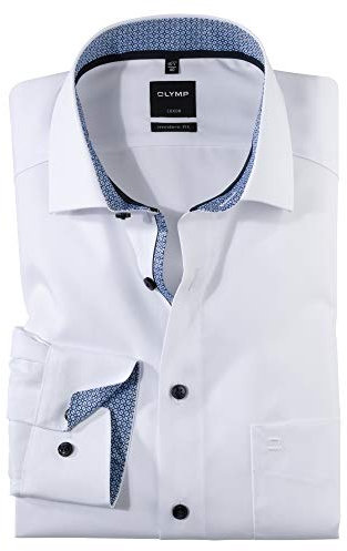 OLYMP Businesshemd Luxor Modern Fit - Pflegeleicht, 100% Baumwollhemd Herren Langarm - Global Kent Kragen - Hemden für Herren - Weiss 00-40