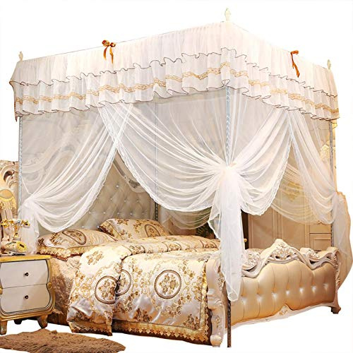 ciciglow Moustiquaire, Rideau de lit de Luxe Princesse Quatre poteaux d'angle Rideau de lit à baldaquin Filet moustiquaire literie Trois Ouvertures latérales Conception (L)
