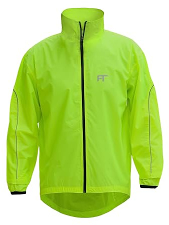 FT Fashion Track Giacca impermeabile da uomo, giacca da ciclismo, ad alta visibilità, leggera, antivento e riflettente, con tasca posteriore, Verde, M