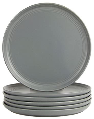 Double Line 10.5 Dinner Plate, Set of 6, Matte Gray
