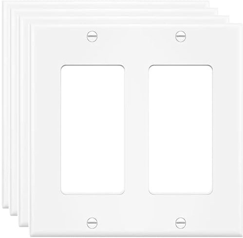 2-Gang Switch Outlet Wall Plate Cover Double Decora Electrical Faceplate for Light Switch, Smart Switch, Receptacle, Dimmers, USB Outlet, GFCI, White (4-Pack)