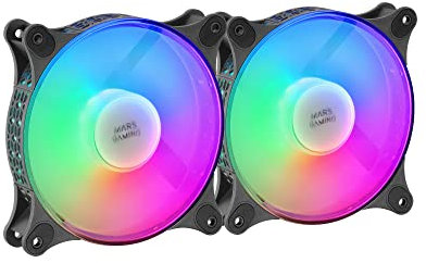 Mars Gaming MF-DUO, Kit 2 Ventole FRGB Rainbow 360°, Ultra-silenzioso, Doppia Connessione 3PIN + 4PIN, Nero