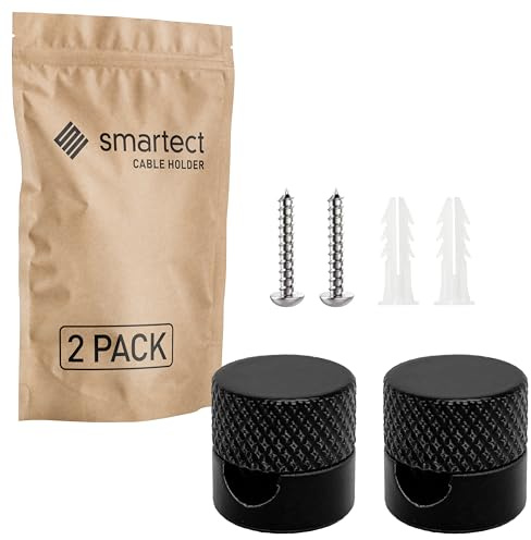 smartect Support Mural et plafonnier en Aluminium pour Câbles [2 pièces, Strié, Noir] Fixation au Plafond avec vis et chevilles, Support de Câble en saillie pour vos projets DIY