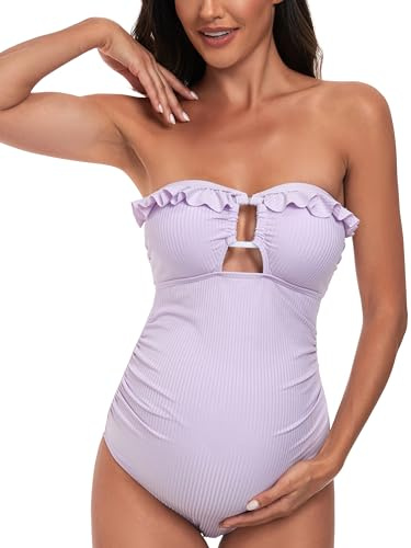 EastElegant Maillot de bain une pièce de maternité à volants côtelés avec anneaux carrés