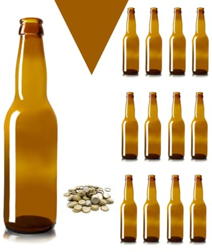 30 Pz Bottiglia Birra vuota 33 CL LONGNECK in vetro di colore abra Completa di Tappo Corona 26 mm - KIT per fare la birra - Bottiglie birra vuote comprese di tappi