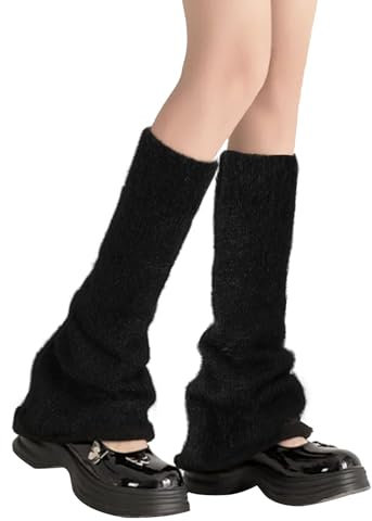 XEPST Beinwärmer Plüsch Stulpen Damen Warme Socken 80er Jahre, Schwarz
