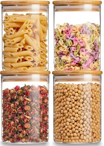 Tel Charme * Vorratsgläser mit Deckel 4er Set 750ml Vorratsdosen Glas mit Bambusdeckel, Küche Luftdicht Aufbewahrungsgläser, Geeignet für Lebensmittel, Pasta, Mehl und Getreide