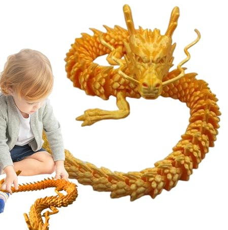 jlceh -Gelenkdrache – Drachen-Sammelfiguren, Goldener, tragbarer beweglicher Drache, goldenes Ornament für Wohnzimmer, Eingangsbereich, Arbeitszimmer