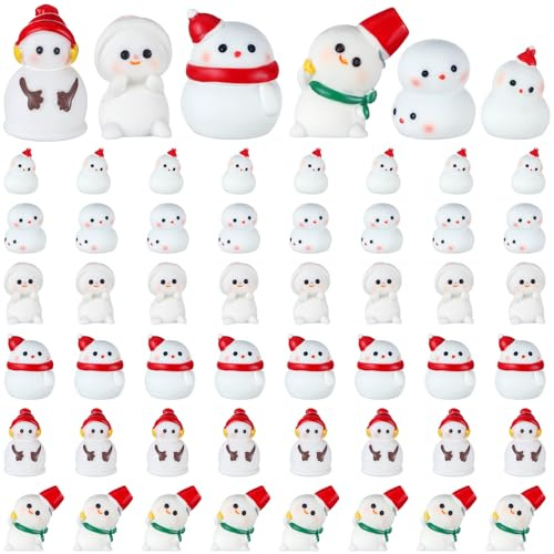 WinnerWhy 48 Pcs Mini Resin Figurines Miniature Statues Tiny Landscape Figures for Easter Party Bar Table Decor Vase(White, Red,Snowman)