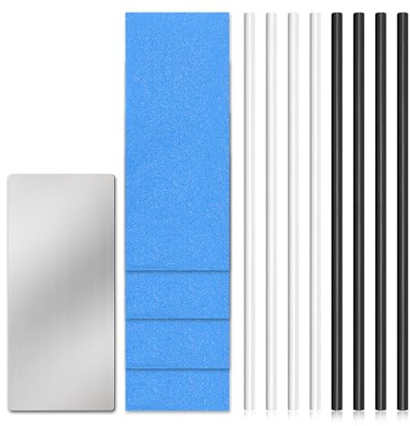 lasuroa 8pcs Snowboard Repair Kit, 6mm Snowboard Base Repair P-Tex Base Filler with 4 Structure Sandpaper 1 Scraper Ptex Ski Wax Repair Tuning Kit for Protecting Ski and Snowboard(Black & White)