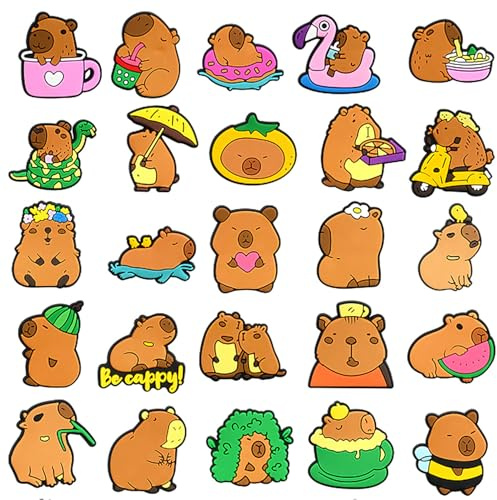 CHROMACRAFT 25 stycken Capybara-skoblommor, söta tecknade djur-skodekorationer, diy-skotillbehör, kreativa personliga skoblommor, sko-capybara-dekoration, En Storlek, Polyvinylklorid