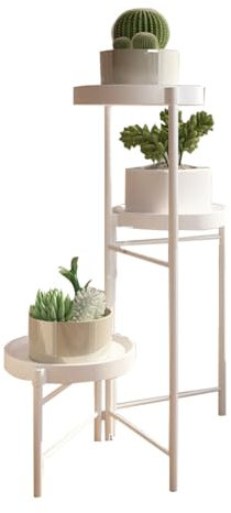 Cachpib Soporte para plantas de metal de 3 niveles, estante para plantas, estante para flores, para interior y exterior, plegable, con bandejas extraíbles para jardín, balcón, salón, color blanco,