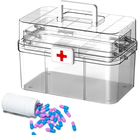 Boîte à pharmacie de rangement – Armoire à pharmacie à 3 couches, étui familial | Étui à pharmacie de grande capacité résistant à la poussière avec boucle de poignée, organiseur de rangement portable
