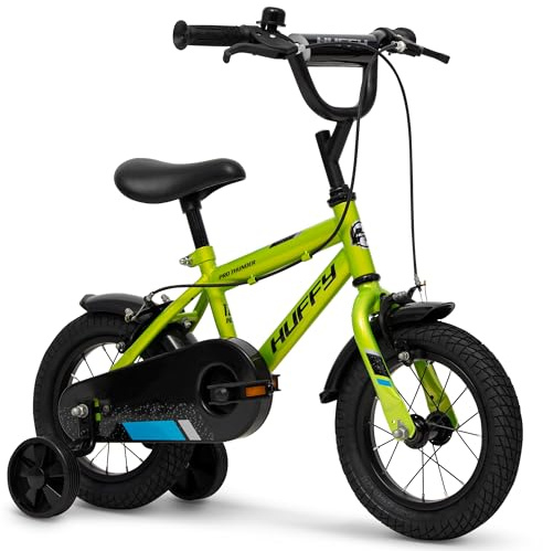 Vélo pour garçon Huffy Pro Thunder 12 Pouces avec Roues stabilisatrices, Vert Acide – Idéal pour Les Enfants de 3 à 5 Ans, Taille du Cycliste : 98–112 cm