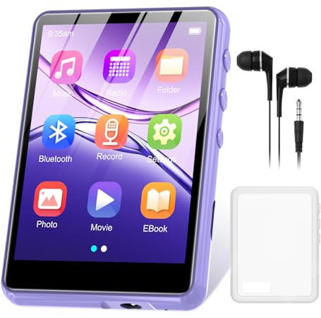 128 GB Reproductor MP3 Bluetooth 5.3, Reproductor MP3 Deportivo ZAQE con Pantalla Táctil de 2,4, Altavoces de Alta Definición Integrados, Radio FM, Grabación, Entrada de Línea, hasta 512GB, Púrpura