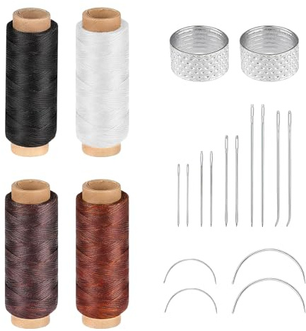 FULHANY Filo Cerato,Set Da Cucito,Filo Per Pelle,4 Volumi Rotoli Di Filo Di Cera Include 2 Aghi Per Cuoio E 2 Aghi Per Pressa, Ideali Per Il Restauro Del Cuoio E Progetti Fai Da Te, Lavori Artigianali