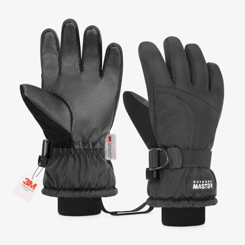 OutdoorMaster Guanti Sci Bambini - Impermeabili e Antivento - Tasche e Fibbie di Sicurezza - Ottimi per Sci, Snowboard, Trekking e Outdoor