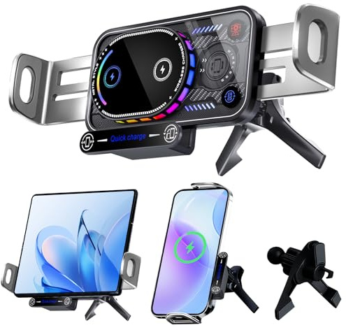 15 W automatisk trådlös laddare, bilsmartphone-stativ för Galaxy Z Fold/Flip, Qi dubbel bilbatteriladdare, 90° rotation för Galaxy Z Fold, Magic V3 V2, Mate X5 X4