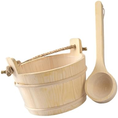 QUXVUIS Cubo y cucharón de Para madera hechos a mano para spa, capacidad de 4 L, accesorios baño, sauna, vapor, relajación, barril, cuchara Para madera, accesorios para sauna, juego cubo y