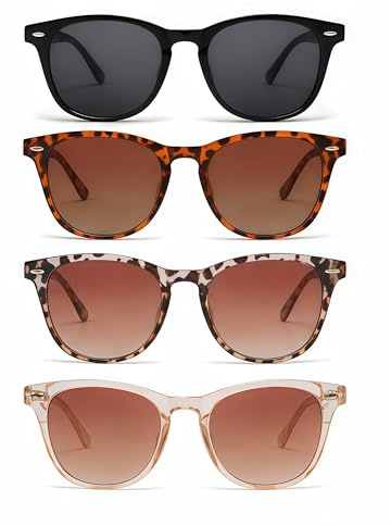 SDXCJY 4 Pairs Sunglasses for Women Retro Vintage Square Frame Ladies Sun Glasses UV400 Protection Trendy Shades (4 Pack)
