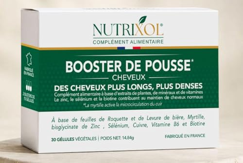 NUTRIXOL - Pousse Croissance & Fortification des cheveux - Complément Alimentaire - Roquette, Biotine, Zinc, Cuivre, Sélénium, Vitamine B6 - Fabriqué En France - Programme 1 Mois - 30 Gélules