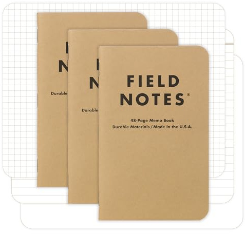 Field Notes: Original Kraft 3-Pack - Mixed Paper (1 Graph/Grid, 1 Ruled/Lined, 1 Plain/Blank) Memo Books - 48 Page Pocket Notebooks - 3.5 x 5.5