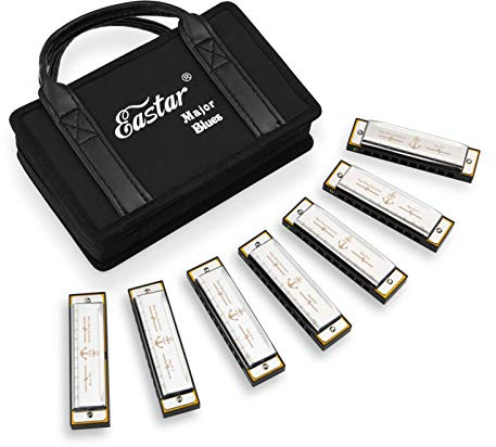 Eastar Major 7-Key Diatonic Blues Harmonica Kids C D E F G A Bb, 7-Pack Kit