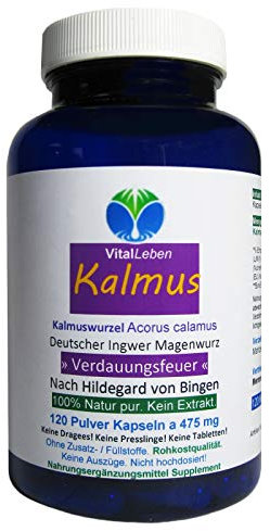 Kalmus-Wurzel Magenwurz Magen Bitter(stoffe) APERITIF & DIGESTIF Verdauung Stoffwechsel 120 Pulver Kapseln nach Ayurveda & Hildegard von Bingen - NATUR PUR ohne ZUSATZSTOFFE. 26860-120