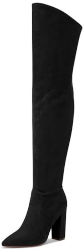 Castamere Donna Moda Cerniera Stivali Sopra il Ginocchio Tacco a Blocco 10CM Tacco Alto Nero Scamosciato Scarpe EU 37.5