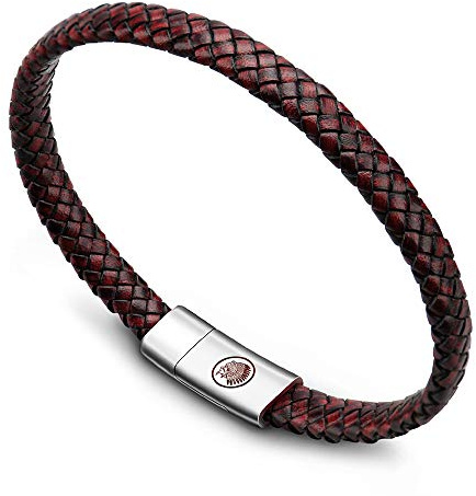 Läderarmband för män – klassiskt handgjort, flätat, svart och brunt manschettarmband med graverat magnetiskt lås, gratis smyckesask/presentförpackning, Läder