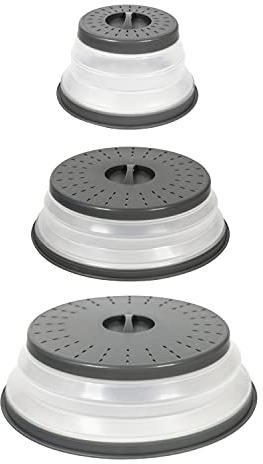 Tovolo Microwave Splatter Cover for Food, 3-Pack (Charcoal) - Collapsible & Vented Silicone Splatter Guard Lid - Microwave Plate & Dish Cover with Handle - BPA-Free Kitchen Gadget for Meal Prep