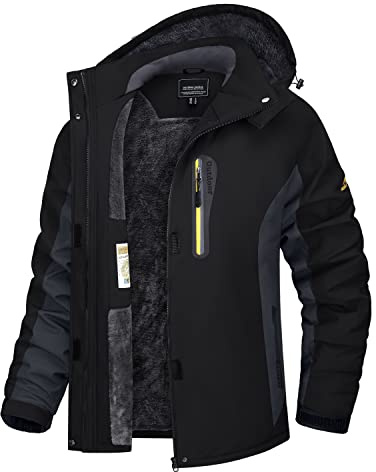 TACVASEN Veste Imperméable Femme Veste Polaire Femme Capuche Amovible Coupe Vent Parka Hiver Manteau Chaude Thermique Anorak Blouson Noir Gris, XXL