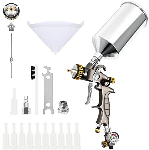 BEETRO HVLP Luftsprutpistol 1,3 mm munstycke 1 000 ml kapacitet 14,5 CFM 30-43 psi med 11 filter 10 st 190 m färgsilar luftkontrollventil 1/4 tum kontakt och typ 2-adapter