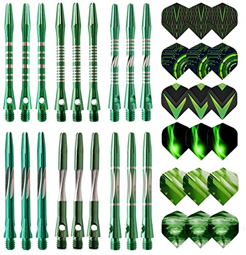 JpGdn 36-teiliges Dart-Flights, grünes Set mit Metall-Schäften, Aluminium-Dart-Schäfte, Dart-Schäfte, Wurfzubehör für Dart-Spiel